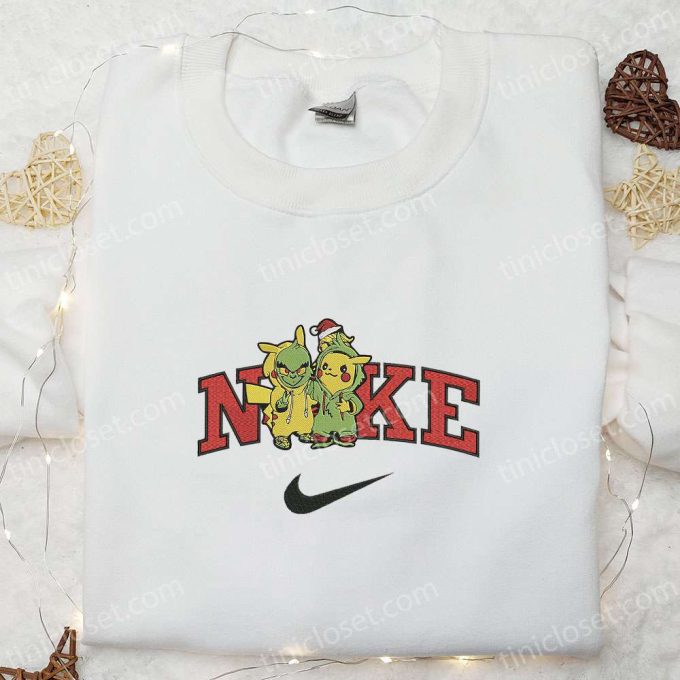 Nike x Grinch Pikachu Halloween Embroidered Shirt: Adorable Pokemon Halloween Tee