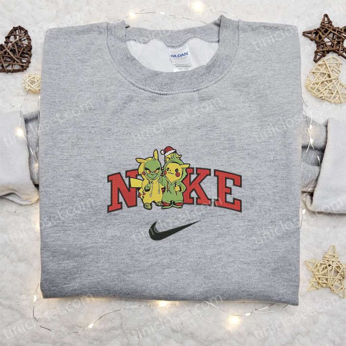 Nike x Grinch Pikachu Halloween Embroidered Shirt – Adorable Pokemon Apparel