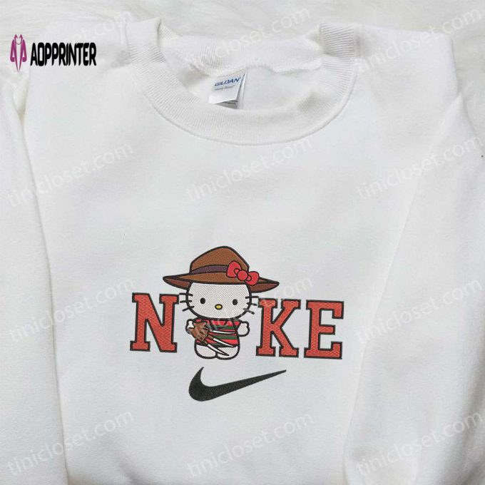 Spooky Nike x Hello Kitty Freddy Krueger Embroidered Sweatshirt T-shirt & Hoodie – Perfect for Halloween!