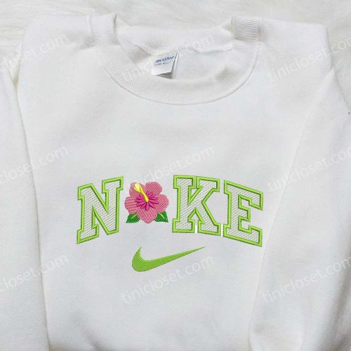 Custom Nike x Hibiscus Flower Embroidered Shirt: Stylish Floral Design for Flower Lovers