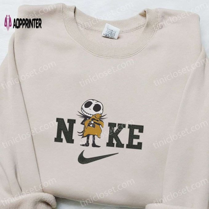 Nike x Jack Skellington Hugging Oogie Boogie Hoodie – Nightmare Before Christmas Embroidered Sweatshirt & Custom T-shirt