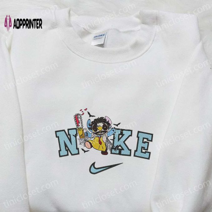 Nike x Leatherface Stitch Sweatshirt Funny Halloween Hoodie Inspired Embroidered T-shirt