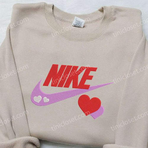 Custom Nike x Love Hearts Embroidered Shirt – Perfect Valentine s Day Gift!