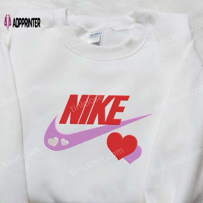 Custom Nike x Love Hearts Embroidered Shirt – Perfect Valentine s Day Gift!