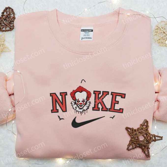 Nike x Pennywise Embroidered Shirt: Spooky IT-Halloween Horror Film Gift for Family