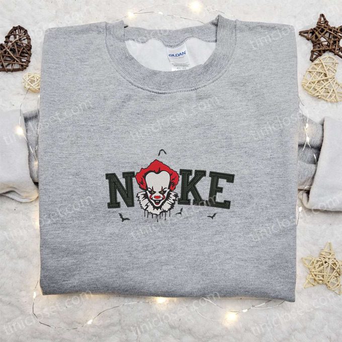 Spooky Nike x Pennywise Face Embroidered Shirt & Hoodie: Perfect Halloween Gifts!