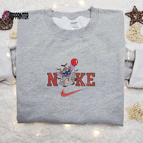 Nike x Cute Face Pennywise Stitch Balloon Embroidered Shirt Disney Halloween Hoodie Funny Sweatshirt