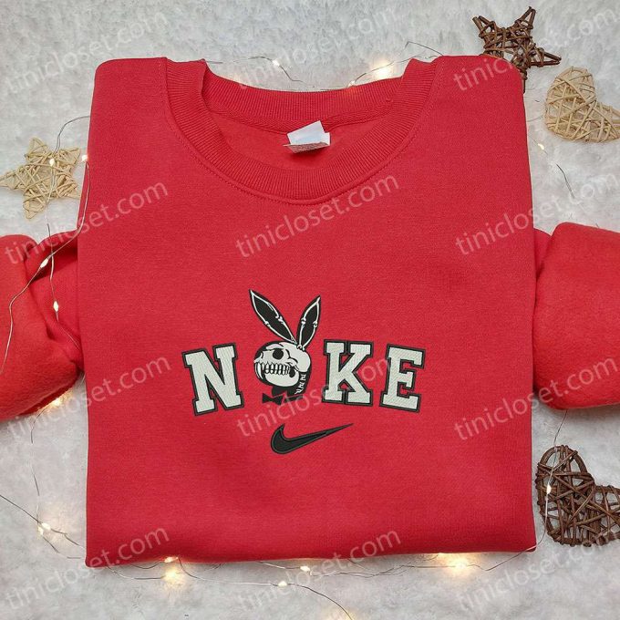 Nike x Playboy Bunny Skeleton Shirt: Funny Halloween Embroidery & Nike-Inspired Style