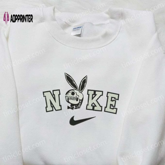 Nike x Playboy Bunny Skeleton Shirt: Funny Halloween Embroidery & Nike-Inspired Style