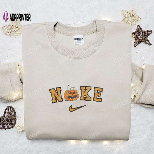 Nike x Sleeping Snoopy Pumpkin Embroidered Sweatshirt Adorable Halloween Hoodie & T-shirt