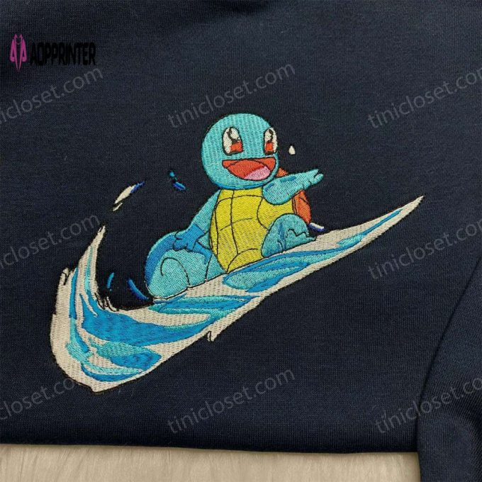 Nike x Squirtle Pokemon Embroidered Shirt – Exclusive Design with Pokemon & Nike Inspired Logo