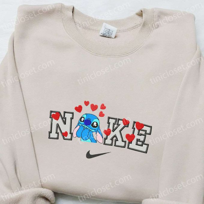 Nike x Stitch Love Cartoon Embroidered Shirt: Best Nike Inspired T-shirt Perfect Family Gift