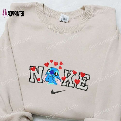 Nike x Stitch Love Cartoon Embroidered Shirt: Best Nike Inspired T-shirt Perfect Family Gift