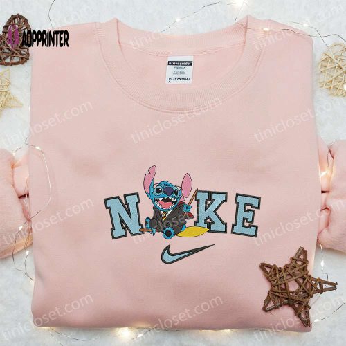 Cute Halloween Nike x Stitch Witch Pumpkin Embroidered Sweatshirt: Spooky Nike Inspired Hoodie