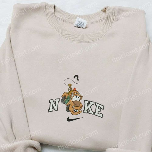 Nike x Tow Mater Hoodie & Pixar Cars T-shirt: Disney Cartoon Embroidery for Nike-Inspired Sweatshirt