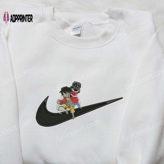 Exclusive Monkey D Luffy x Nike Swoosh Shirt: Cool Anime Embroidered Tee