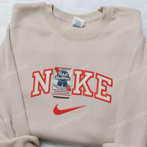 Pabst Bottle Ribbon x Nike Embroidered Sweatshirt & Shirts: Trendy Unique Nike-Inspired Designs