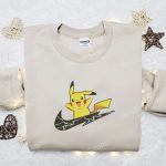 Pikachu Charge x Nike Swoosh Embroidered Shirt & Anime Hoodie – Perfect Pokemon Gift Idea