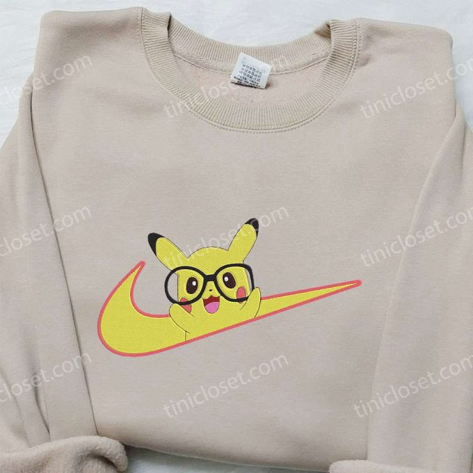 Pikachu x Nike Swoosh Anime Embroidered Hoodie & Pokemon Nike Inspired Embroidered Shirt