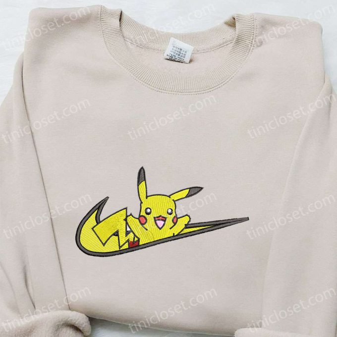 Pikachu x Swoosh Anime Embroidered Shirt – Best Pokemon Embroidered T-shirt Perfect Family Gift