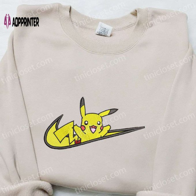 Pikachu x Swoosh Anime Embroidered Shirt – Best Pokemon Embroidered T-shirt Perfect Family Gift