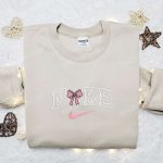 Coquette Pink Bow x Nike Embroidered Shirt & Hoodie: Perfect Gift for Girls Nike Inspired