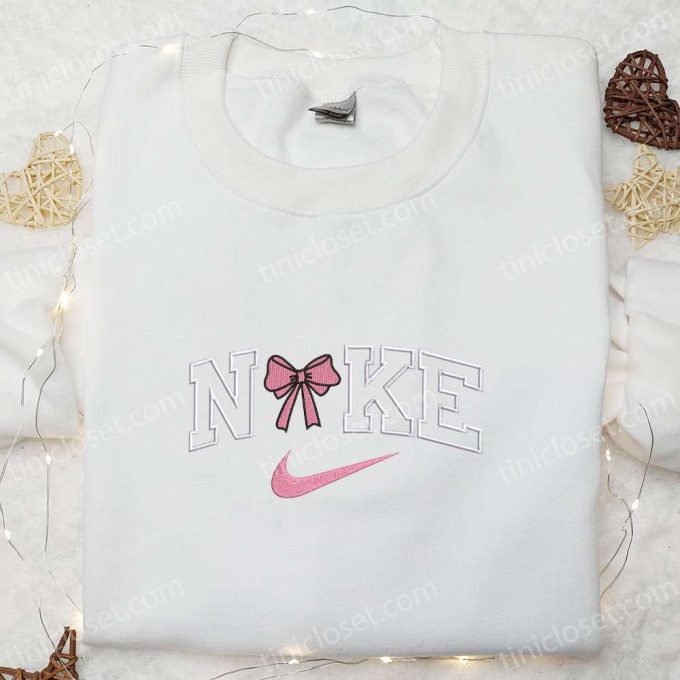 Coquette Pink Bow x Nike Embroidered Shirt & Hoodie: Perfect Gift for Girls Nike Inspired