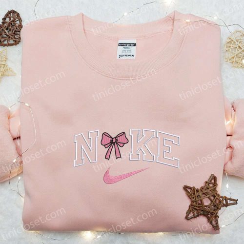 Coquette Pink Bow x Nike Embroidered Shirt & Hoodie: Perfect Gift for Girls Nike Inspired