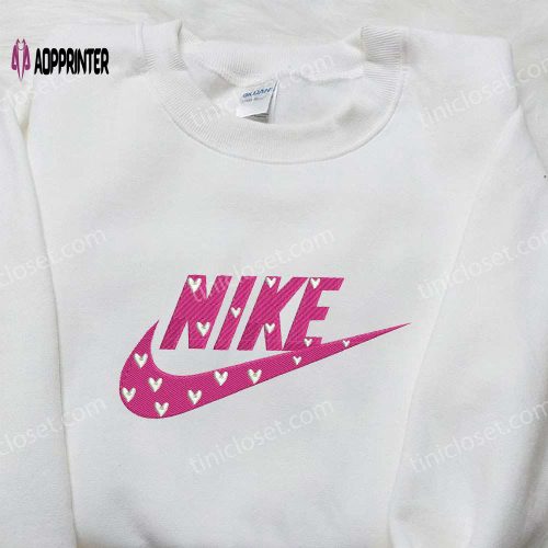 Red Heart Love x Nike Swoosh Embroidered Shirt – Nike Inspired Logo Shirt Perfect Valentine’s Day Gift