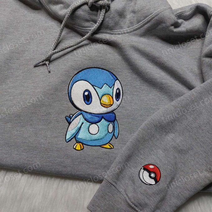 Piplup Pokemon Embroidered Shirt & Sweatshirt – Anime Hoodies for Fans