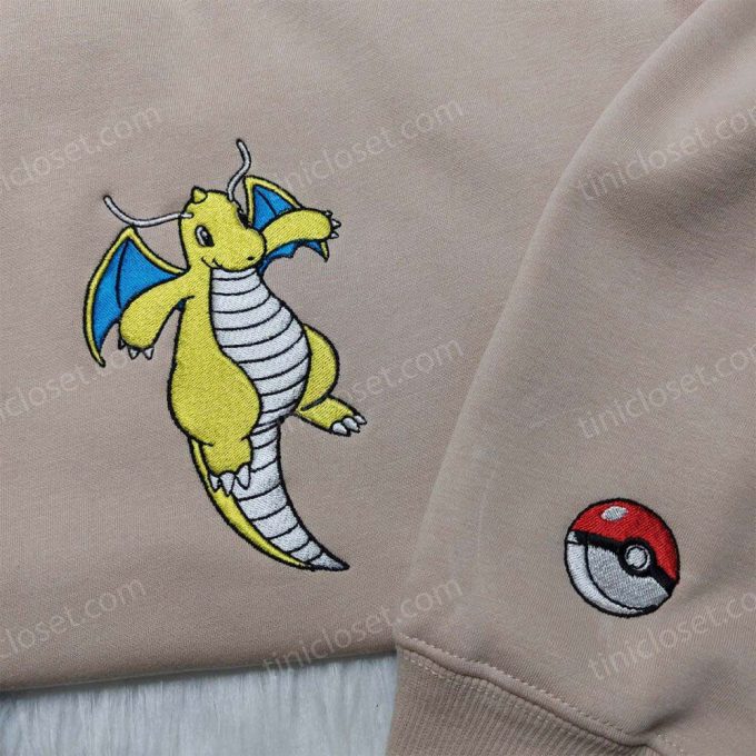 Pokemon Dragonite Embroidered Hoodie Sweatshirt & Anime Shirt – Unique Anime Apparel