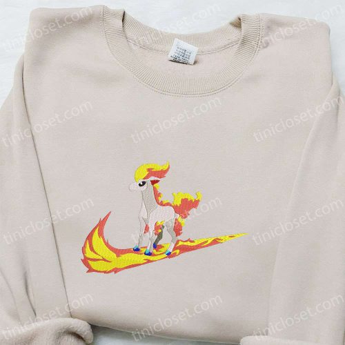 Ponyta x Nike Swoosh Anime Embroidered Sweatshirt & Pokemon Shirt Nike Inspired Apparel