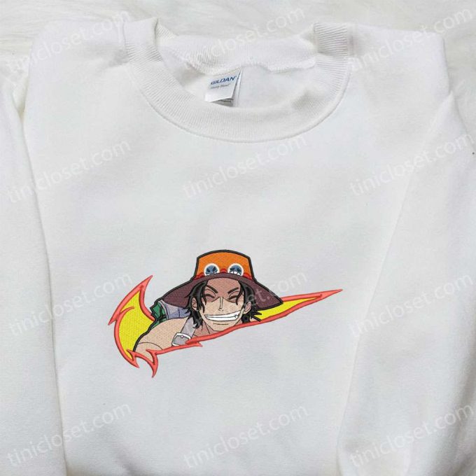 Portgas D Ace x Swoosh Anime Embroidered Shirt – Nike Inspired T-shirt Perfect Family Gift