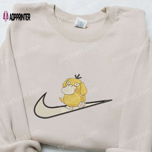 Psyduck x Swoosh Anime Shirt: Nike Inspired Embroidered T-shirt Best Family Gift