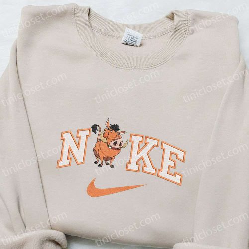 Disney Characters Embroidered Sweatshirt & T-shirt: Pumbaa x Nike Cartoon Design Perfect Family Gift Ideas!