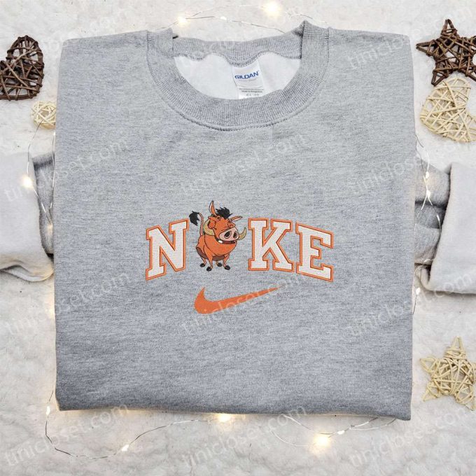 Disney Characters Embroidered Sweatshirt & T-shirt: Pumbaa x Nike Cartoon Design Perfect Family Gift Ideas!