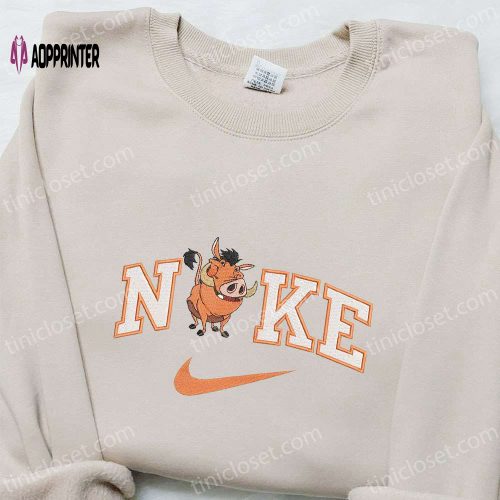 Disney Characters Embroidered Sweatshirt & T-shirt: Pumbaa x Nike Cartoon Design Perfect Family Gift Ideas!