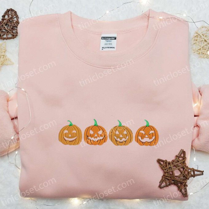 Pumpkin Creepy Smile Embroidered Shirt – Halloween s Best Gift for Family