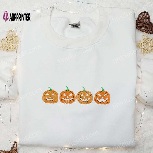 Pumpkin Creepy Smile Embroidered Shirt – Halloween s Best Gift for Family