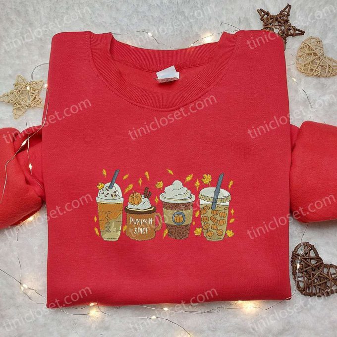 Pumpkin Spice Drink Embroidered Shirt: Halloween Unique Gift for Family