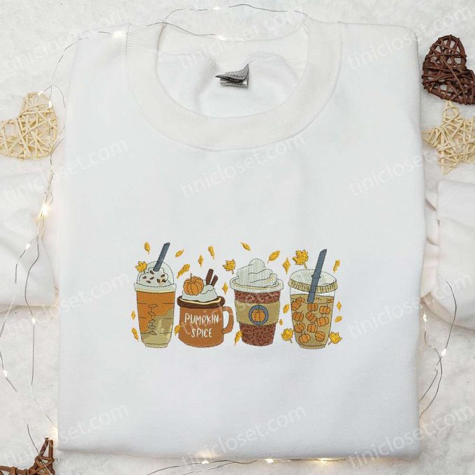 Pumpkin Spice Drink Embroidered Shirt: Halloween Unique Gift for Family