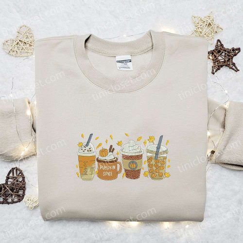 Pumpkin Spice Drink Embroidered Shirt: Halloween Unique Gift for Family