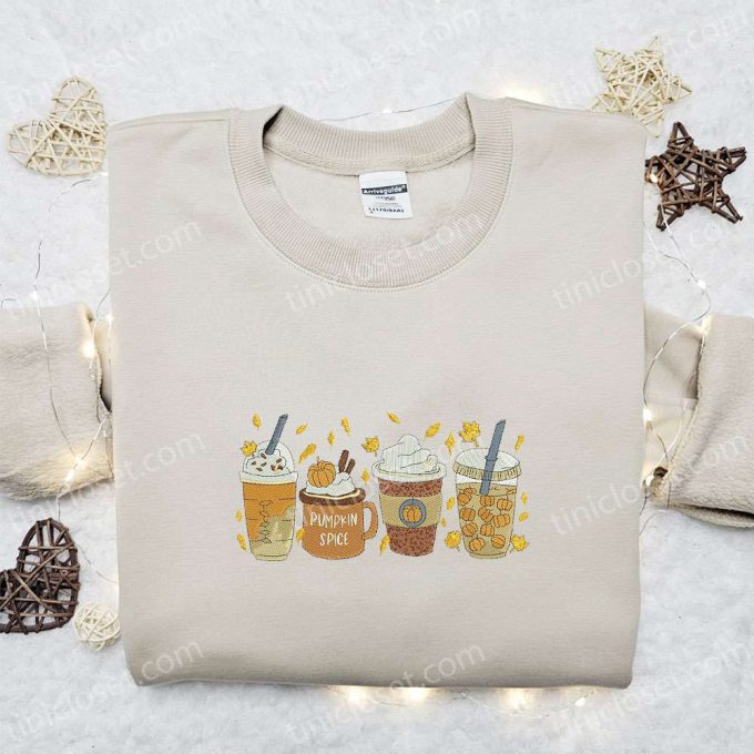 Pumpkin Spice Drink Embroidered Shirt: Halloween Unique Gift for Family