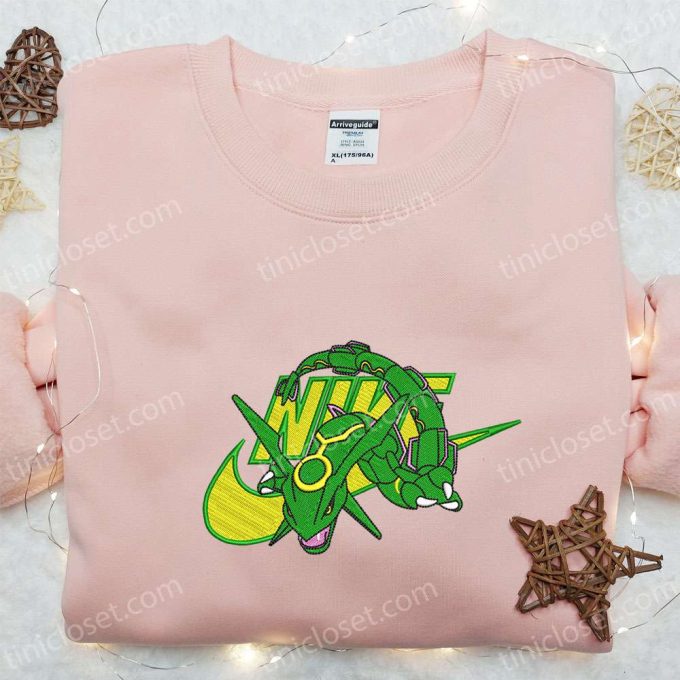 Rayquaza x Nike Anime Embroidered Shirt Pokemon Sweatshirt Custom Hoodie: Exclusive Designs for Pokemon Fans