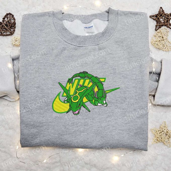 Rayquaza x Nike Anime Embroidered Shirt Pokemon Sweatshirt Custom Hoodie: Exclusive Designs for Pokemon Fans