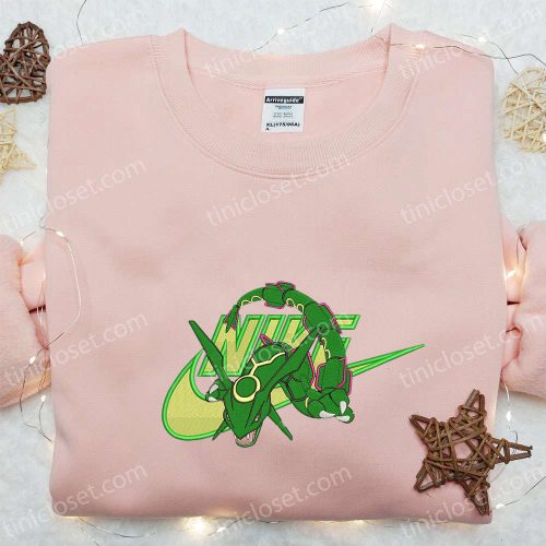 Anime Embroidered Sweatshirt & T-shirt: Rayquaza x Swoosh – Best Family Gift Ideas