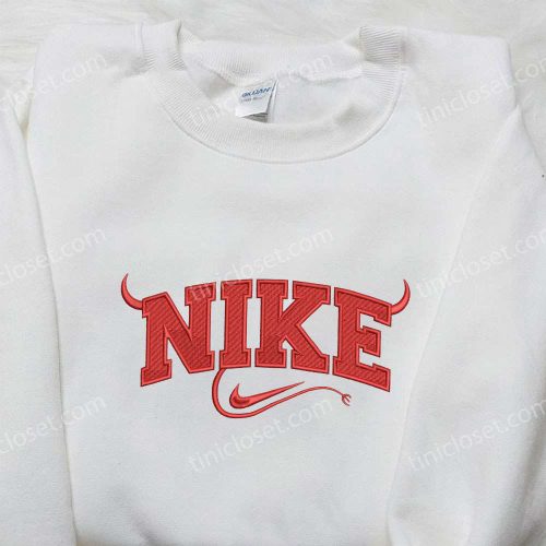 Custom Nike Red Devil x Halloween Embroidered Shirt – Stylish & Spooky