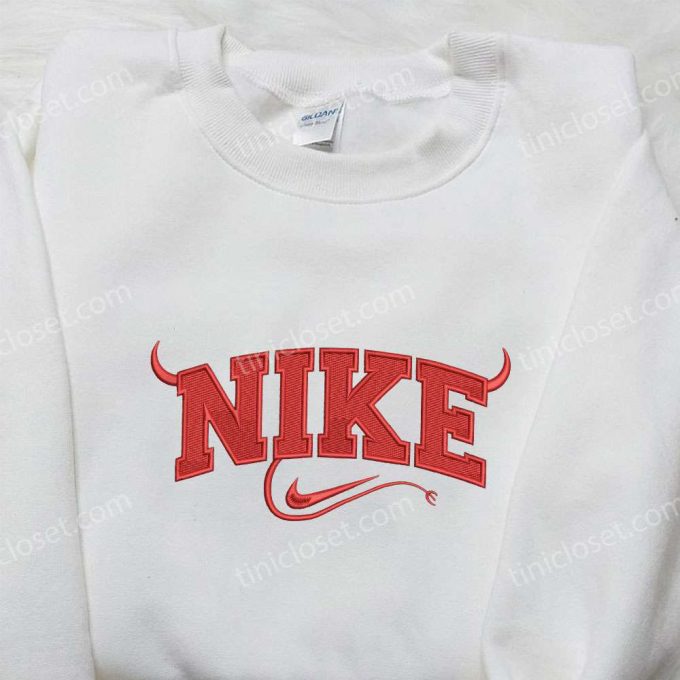 Custom Nike Red Devil x Halloween Embroidered Shirt – Stylish & Spooky