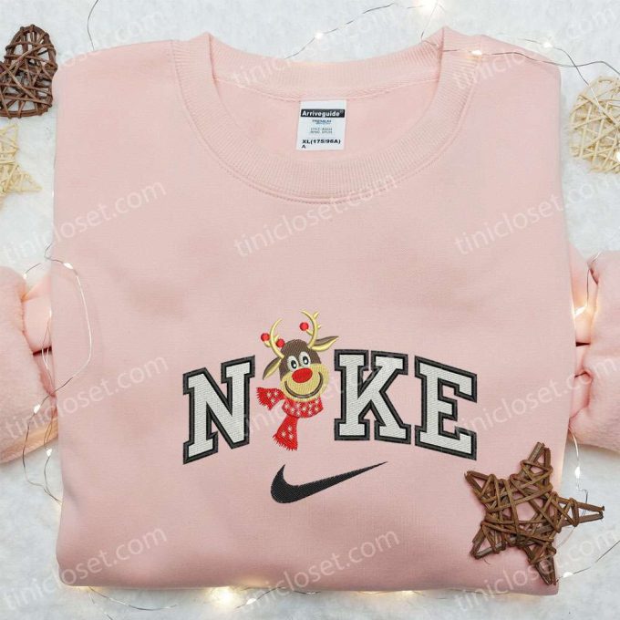 Reindeer x Nike Embroidered Shirt Christmas Sweatshirt & Custom Hoodie – Festive Apparel