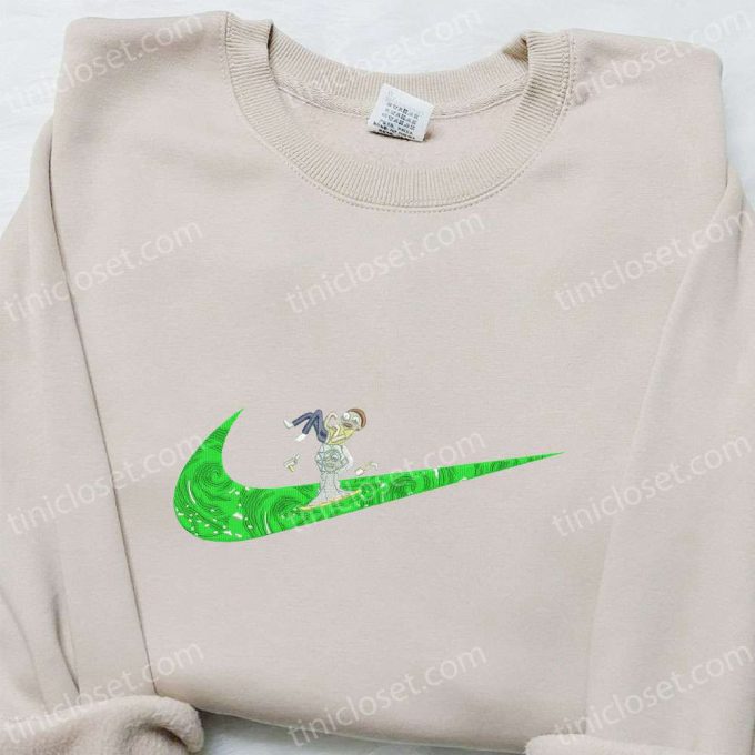 Rick and Morty x Swoosh Cartoon Embroidered Shirt – Nike Inspired Sweatshirt & Custom Hoodie